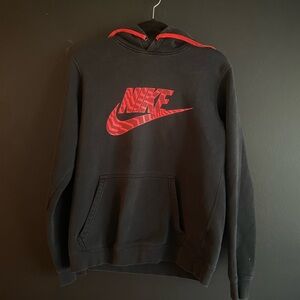 Nike Men's Black Hoodie with Red Logo